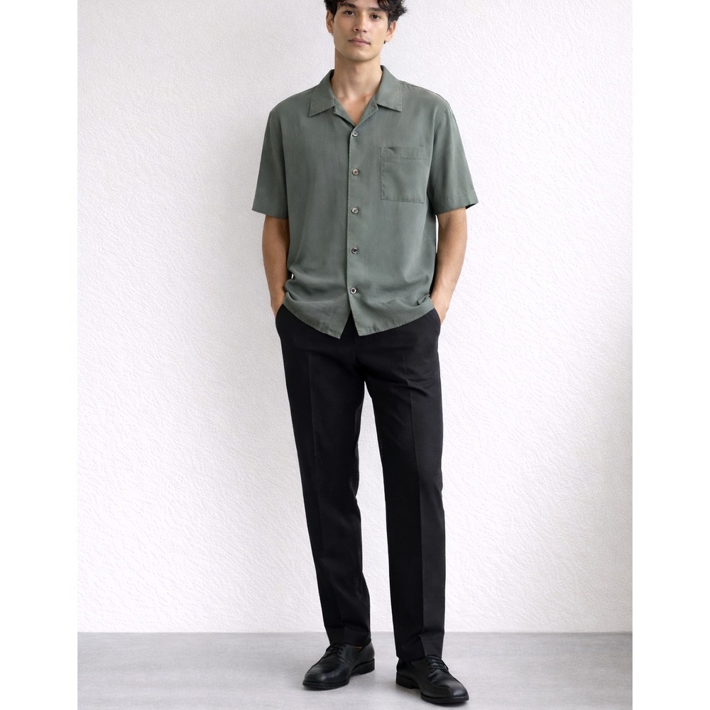 Brandini 100% Silk Camp Collar Shirt Mens XL Short Sleeve Sage Green Button Up - Picture 3 of 7